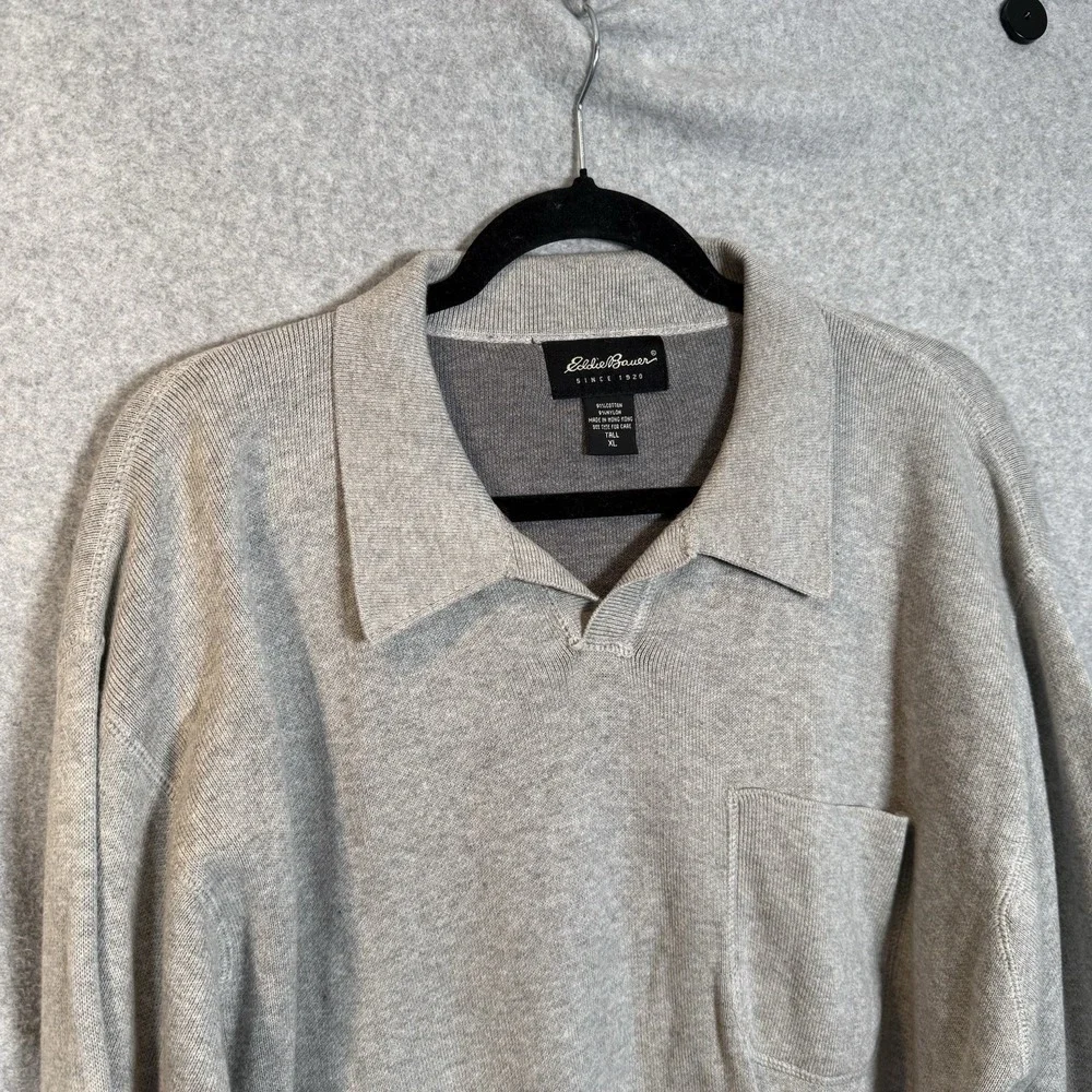 Eddie Bauer Sweatshirt Men's XL Tall Vintage Collared Gray Cotton Pullover - Picture 2 of 9